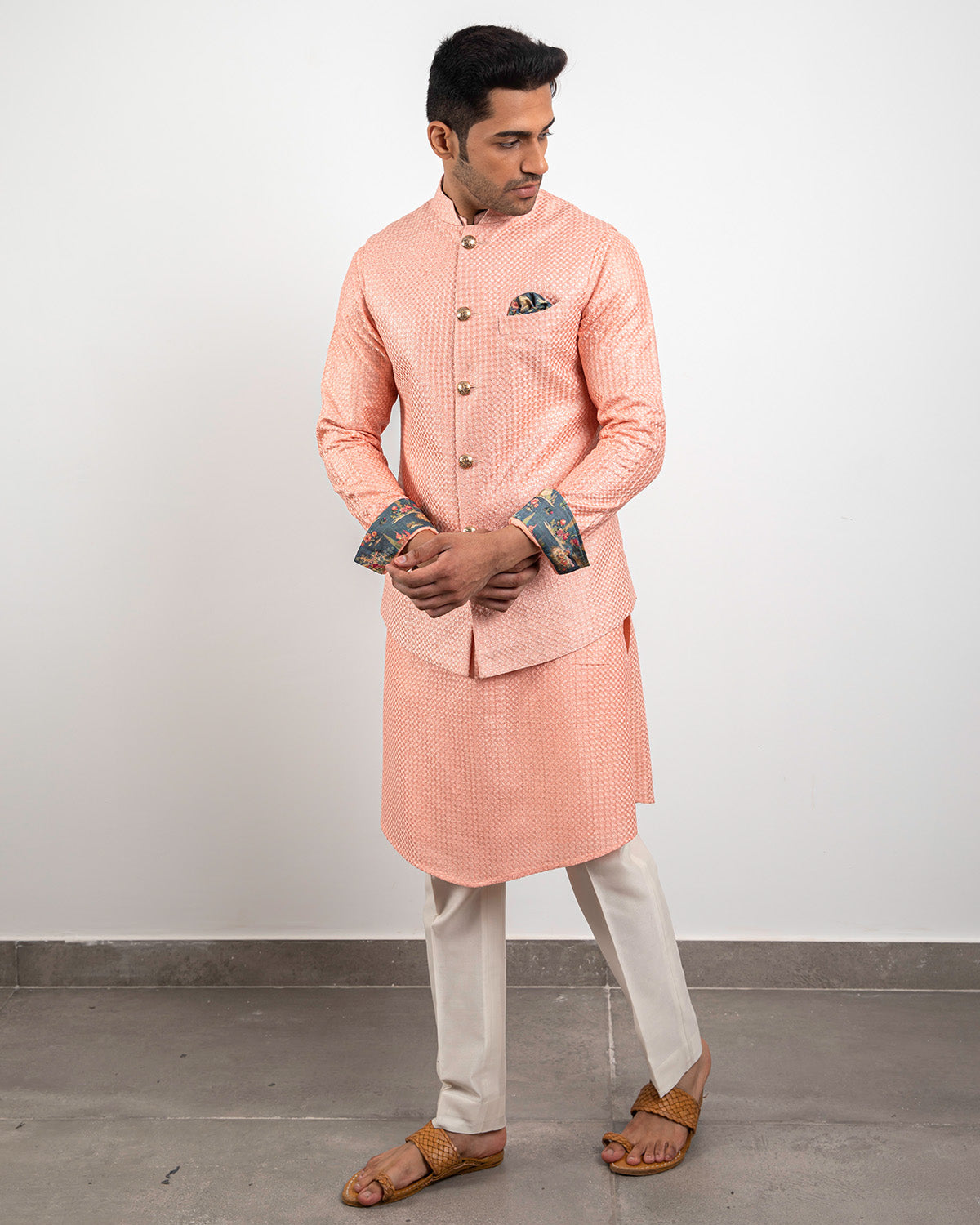yourdesignerwear - White and Peach #Jodhpuri #Suit Price - $130.56 USD /  9555 INR SKU - GQB1410 For inquiries worldwide (WhatsApp / Viber)  +91-9601258099 Order Online @ http://ow.ly/khEo30mtdAz | Facebook